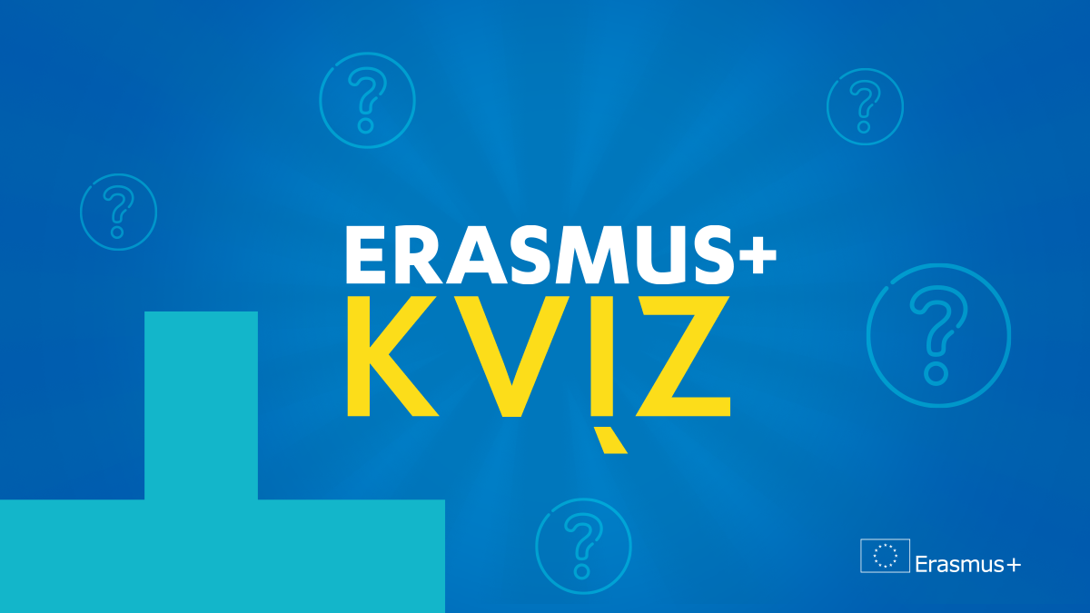 Erasmus plusz kvíz borítókép kék háttéren az Erasmus Kvíz felirat sárga betűkkel