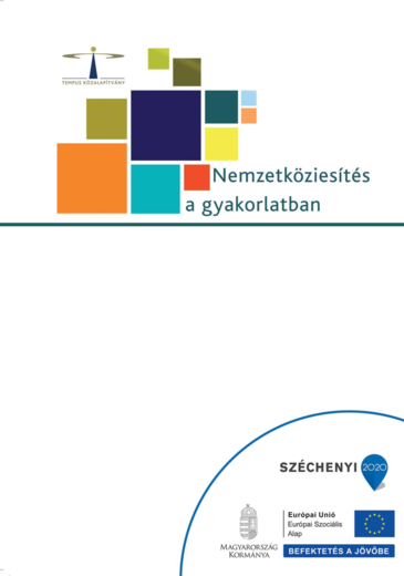 Nemzetköziesítés a gyakorlatban kiadvány 2015 borítókép egyszínű háttér cím és színes négyzetek csoportja a bal sarokban